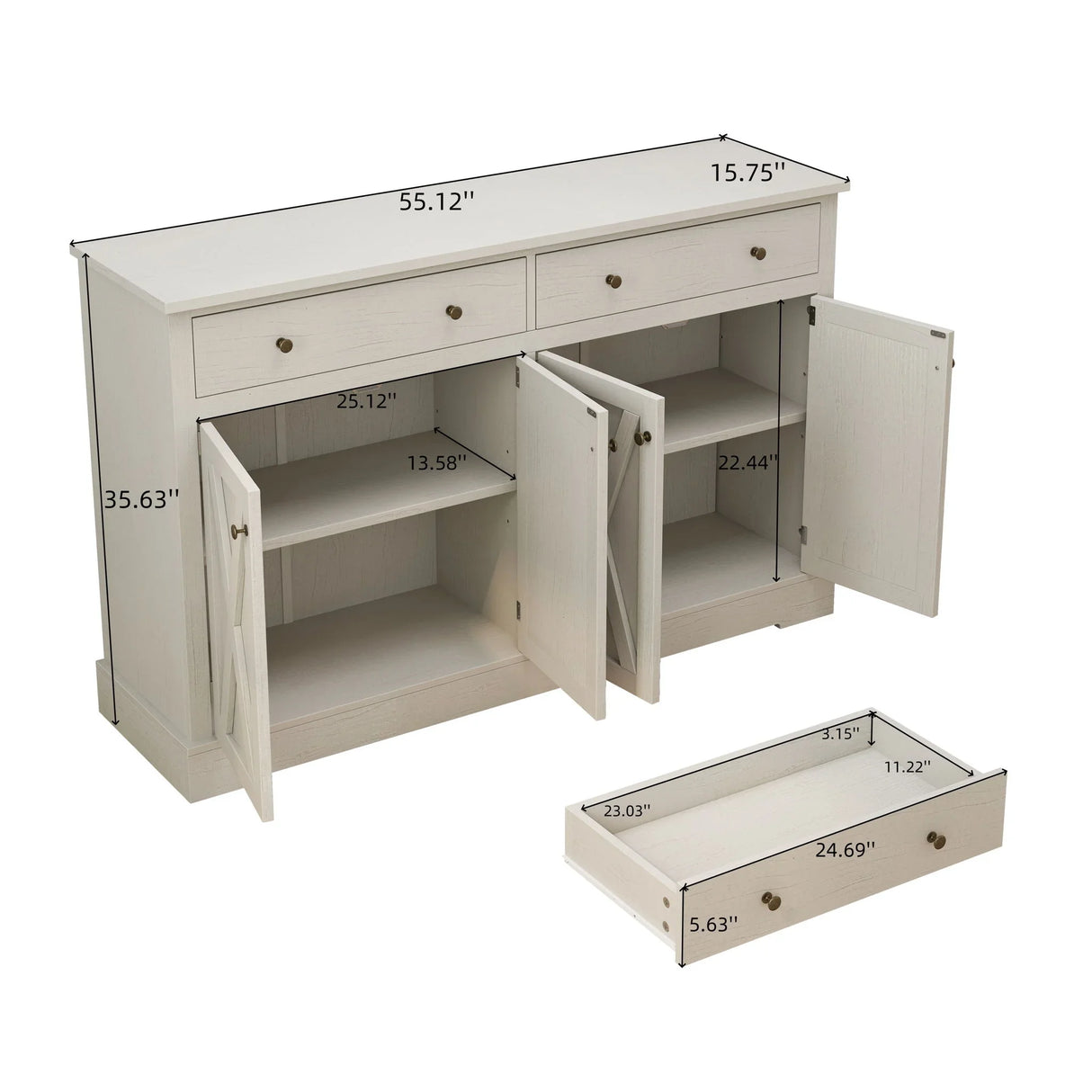 Vintage Sideboard With 2 Drawers And Four Doors For Living Room - Furniture Home Direct