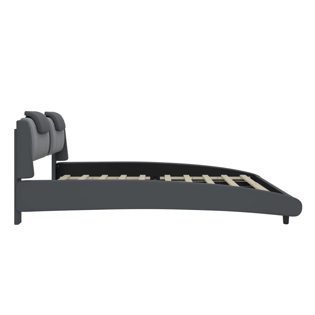Platform Bed Faux Leather Upholstered LED Lighting Gray - Furniture Home Direct