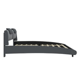 Platform Bed Faux Leather Upholstered LED Lighting Gray - Furniture Home Direct