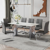 Dining Table Modern Faux Marble Top Chrome Base White - Furniture Home Direct