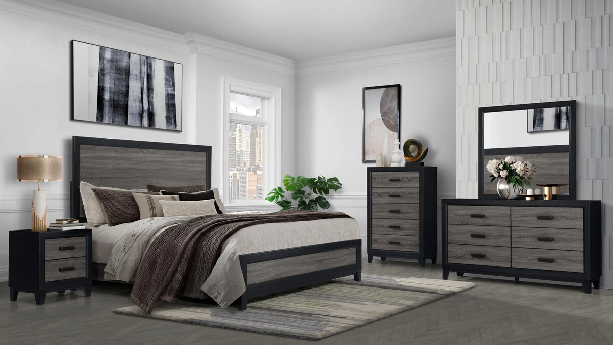 King Bedroom Set With Bed Dresser Mirror Modern Gray - Furniture Home Direct