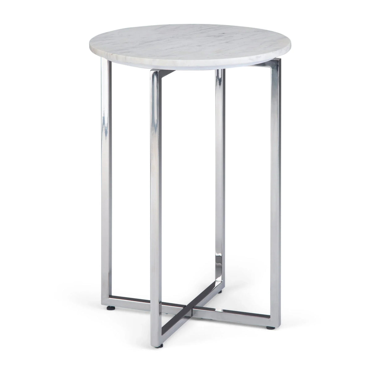 Marsden - Side Table With Polished Stainless Steel Base - White / Silver - Furniture Home Direct