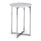 Marsden - Side Table With Polished Stainless Steel Base - White / Silver - Furniture Home Direct