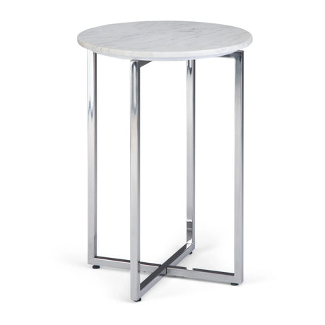 Marsden - Side Table With Polished Stainless Steel Base - White / Silver - Furniture Home Direct