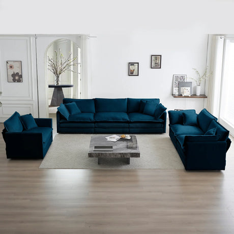 Modern Extra Deep Living Room Set Including Sofa, Love Seat and Chair - Blue Chenille - Furniture Home Direct