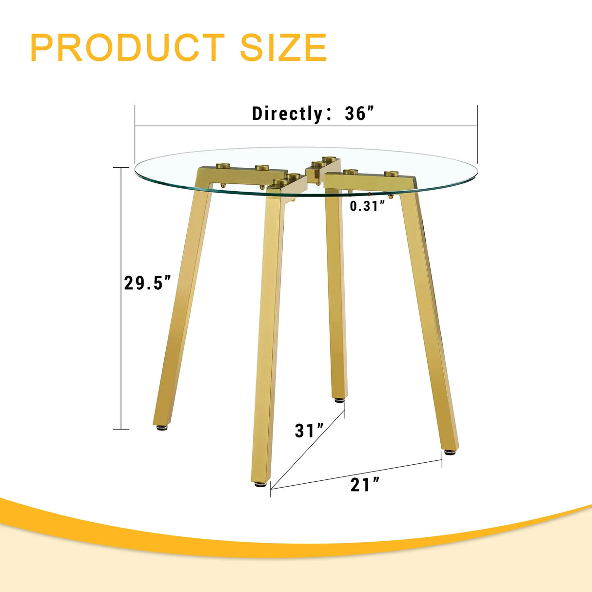 Dining Table Round Glass Top With Metal Base Finish Gold - Furniture Home Direct