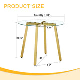 Dining Table Round Glass Top With Metal Base Finish Gold - Furniture Home Direct