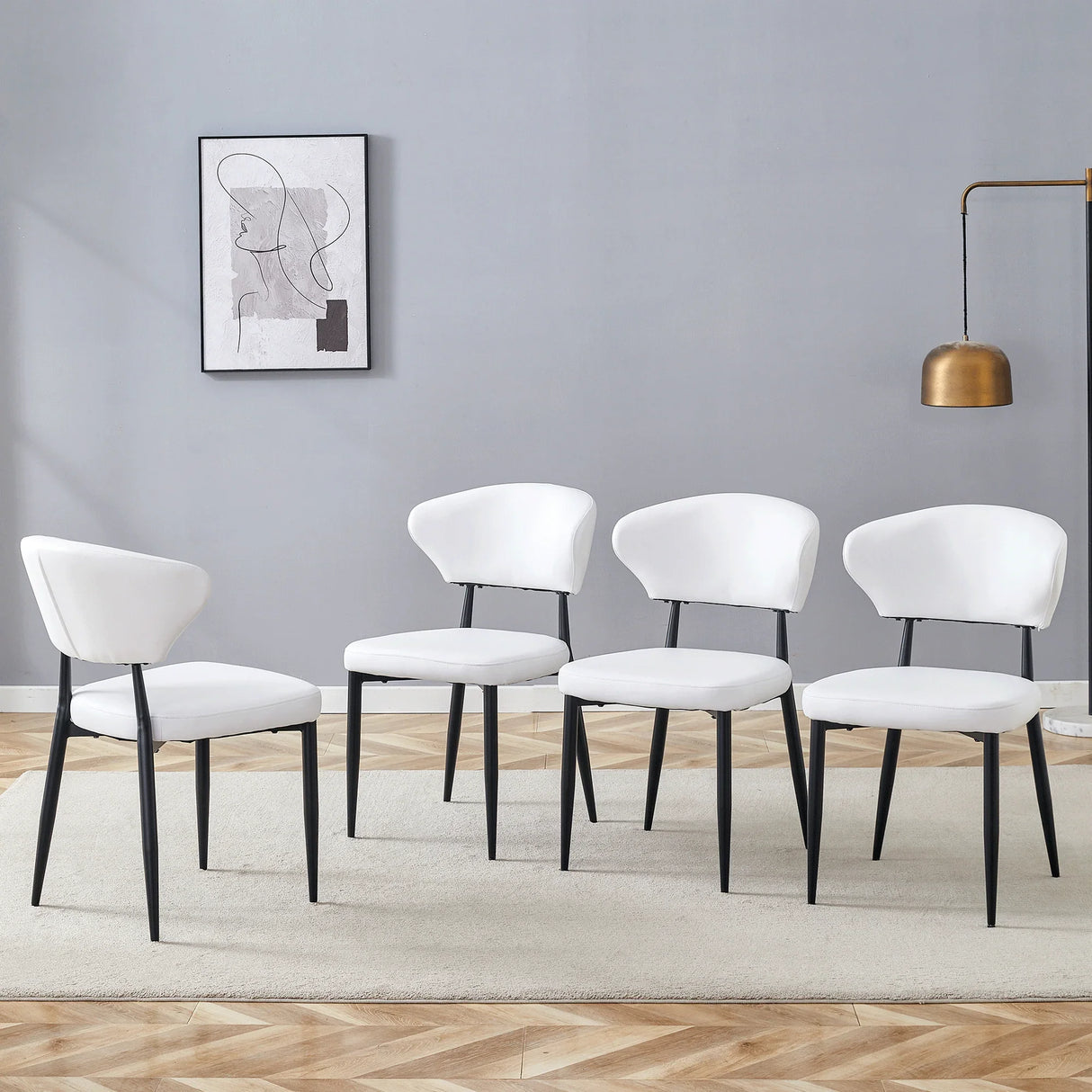 Dining Chairs Set Of 4 Modern Upholstered Metal Legs White - Furniture Home Direct