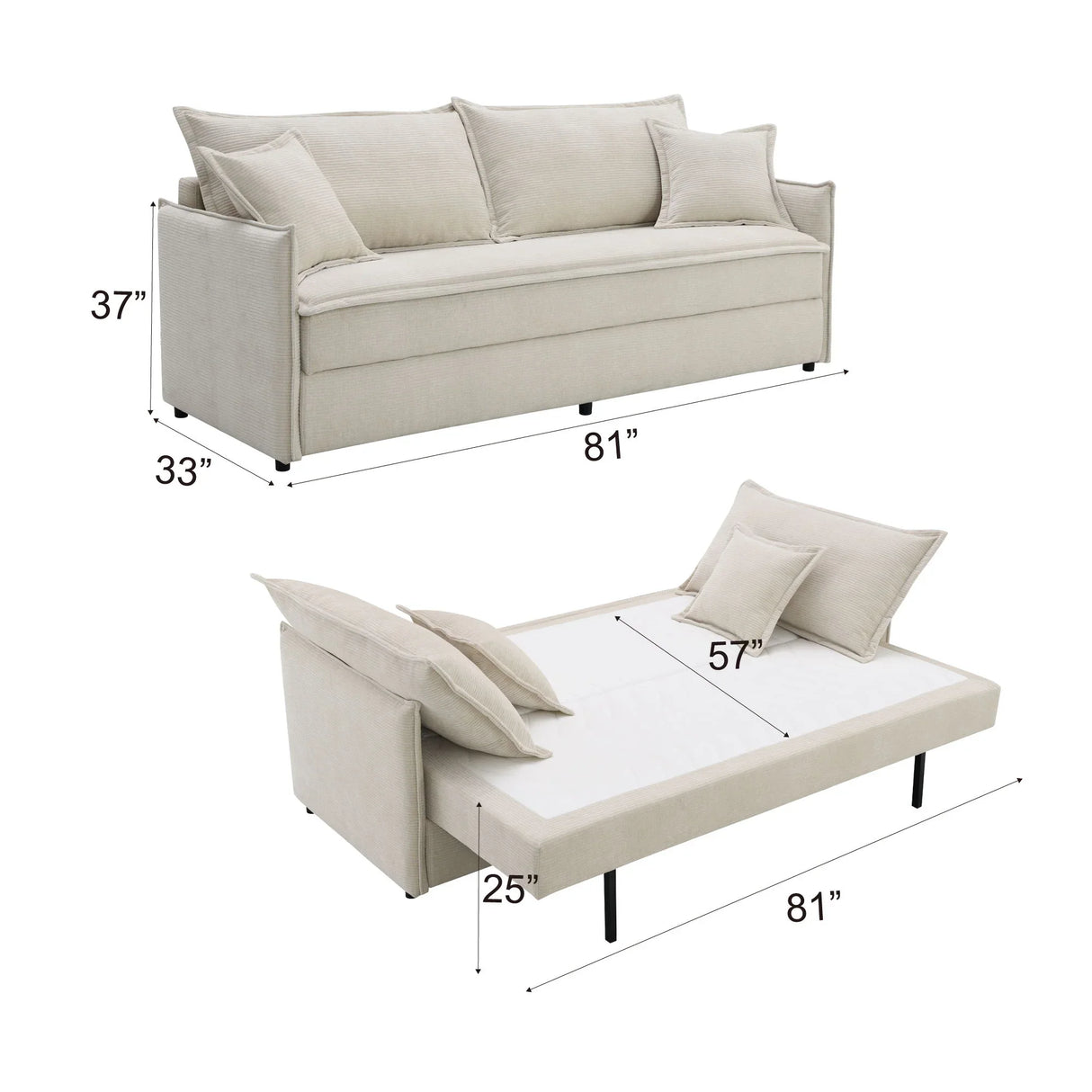 Elisea - Sleeper Sectional Sofa With 2 Toss Pillows - Beige - Furniture Home Direct