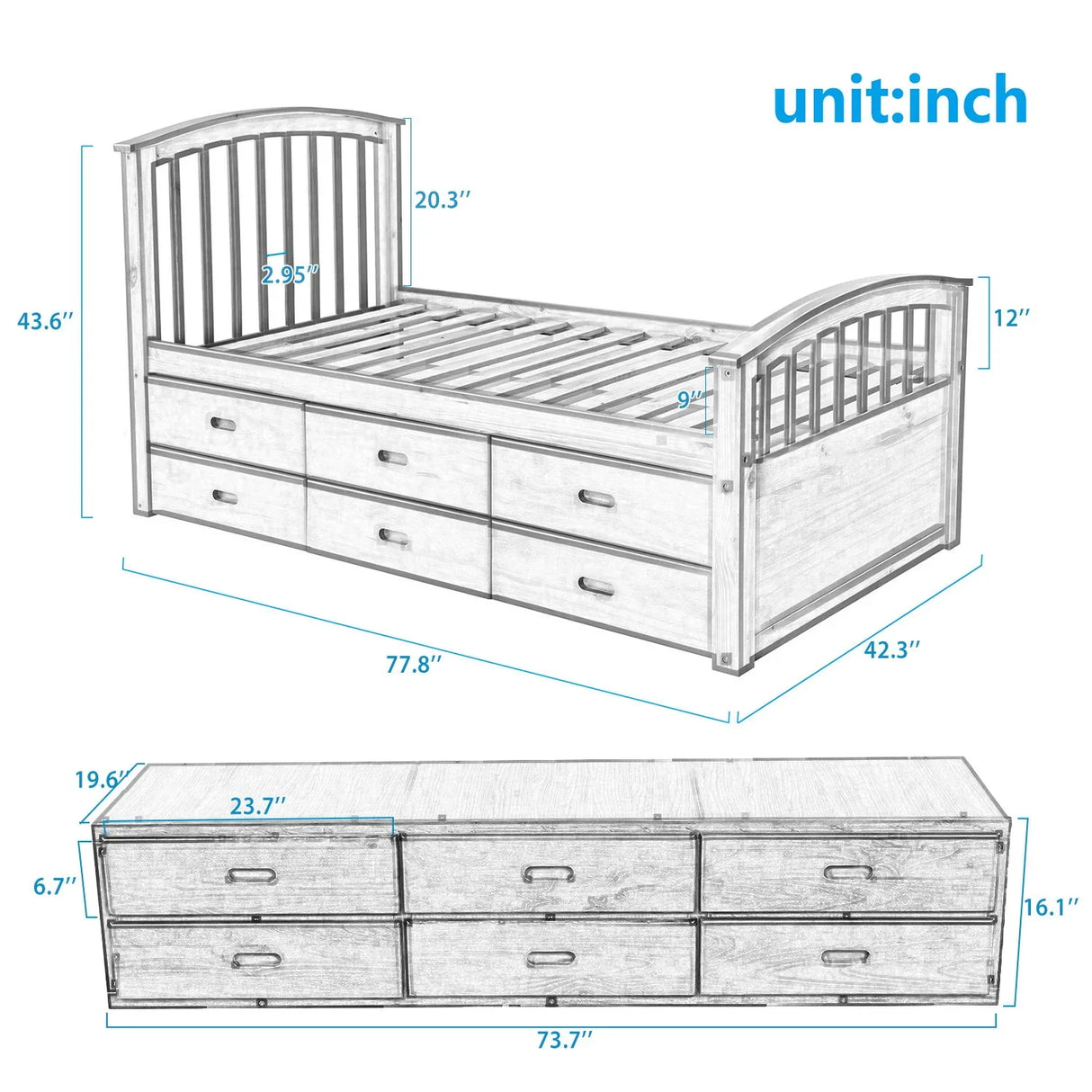 Platform Storage Bed Solid Wood Bed With 6 Drawers - Furniture Home Direct