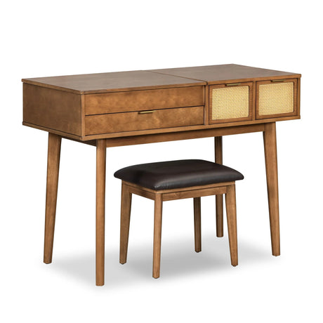 Classic Wood Makeup Vanity Set With Flip-Top Mirror And Stool, Dressing Table With Three Drawers And Storage Space - Furniture Home Direct