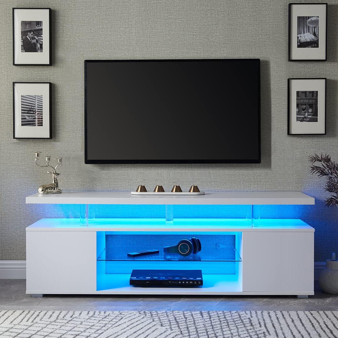 TV Stand LED Gaming Entertainment Center, Media Storage Console Table With Large Side Cabinet - Furniture Home Direct