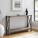 Farmhouse Metal X Table With Lower Shelf - Furniture Home Direct