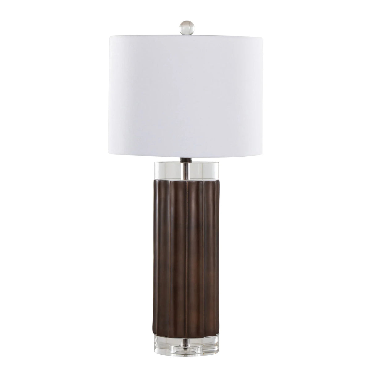 Cylinder - Fluted Contemporary Table Lamp (Set of 2) - Brown / Clear / White - Furniture Home Direct