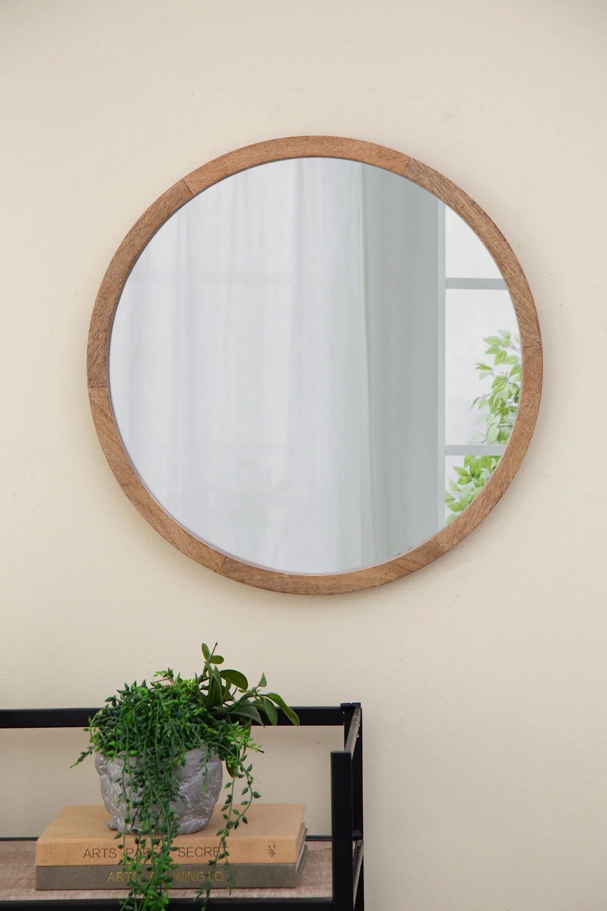 Circle Wall Mirror With Wooden Frame, Wall Mirror For Living Room - Furniture Home Direct