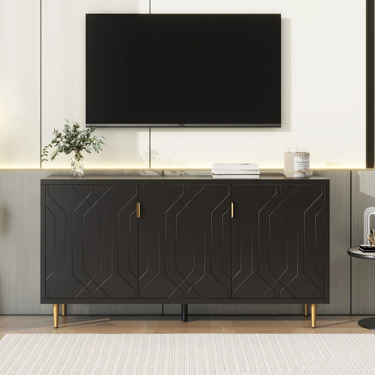 Modern TV Stand With 3 Doors And Adjustable Shelves - Furniture Home Direct