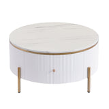 Round Coffee Table with Drawers and Gold Accents White - Furniture Home Direct