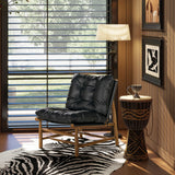 Oxford Leather Mid-Century Modern Accent Chair - Noir Black - Furniture Home Direct