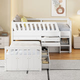 Loft Platform Bed With 7 Drawers And Full Guardrails, Modern L Shaped Space Savin - Furniture Home Direct