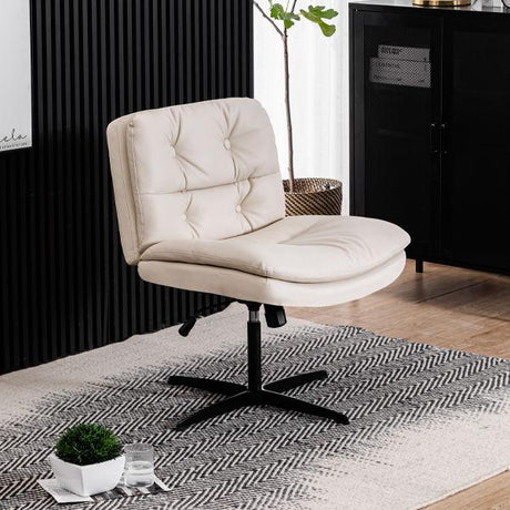 Large Size Armless Home Office Desk Chair Vanity Chair No Wheels - Beige - Furniture Home Direct