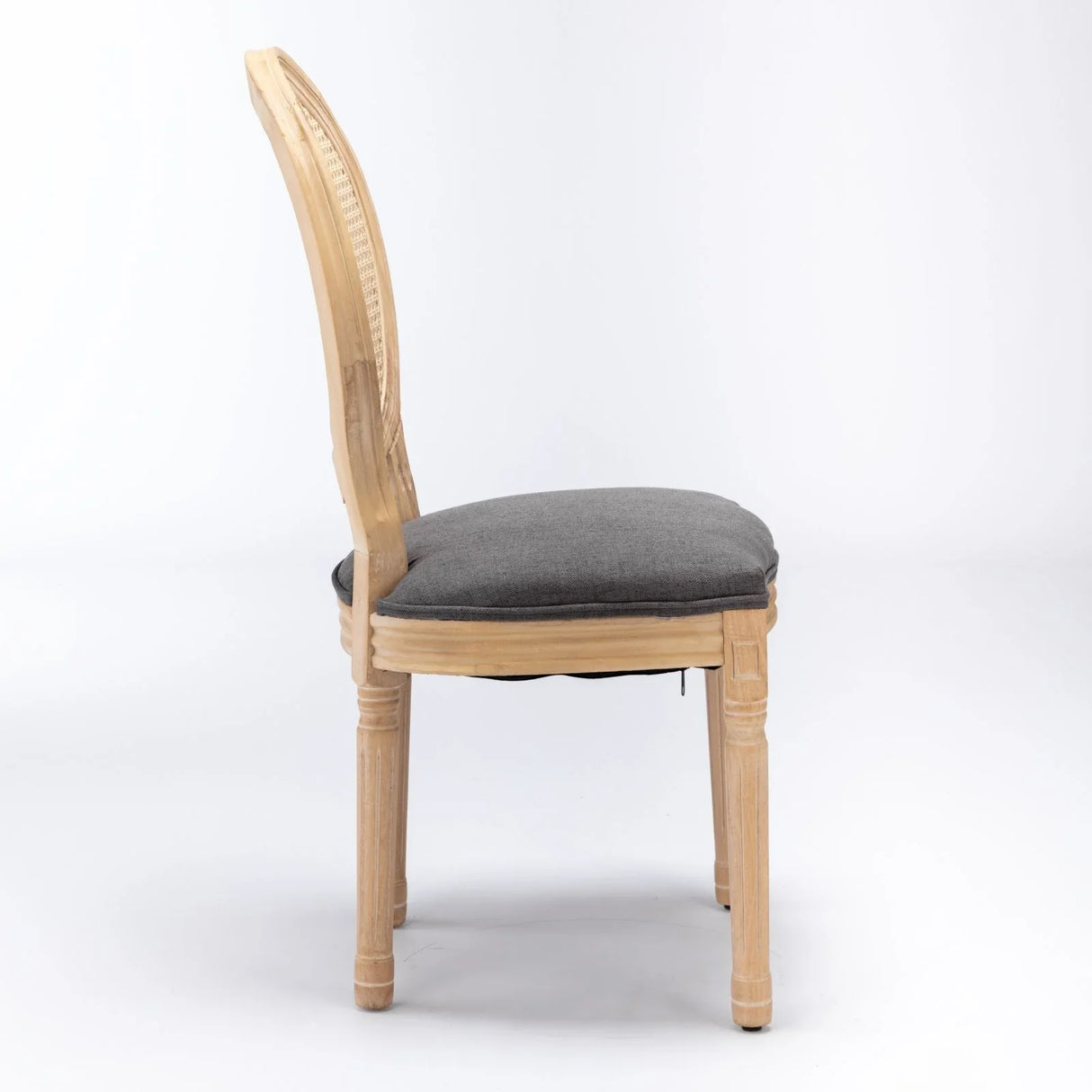 French Style Solid Wood Frame Antique Painting Linen Fabric Rattan Back Dining Chair (Set of 2) - Furniture Home Direct