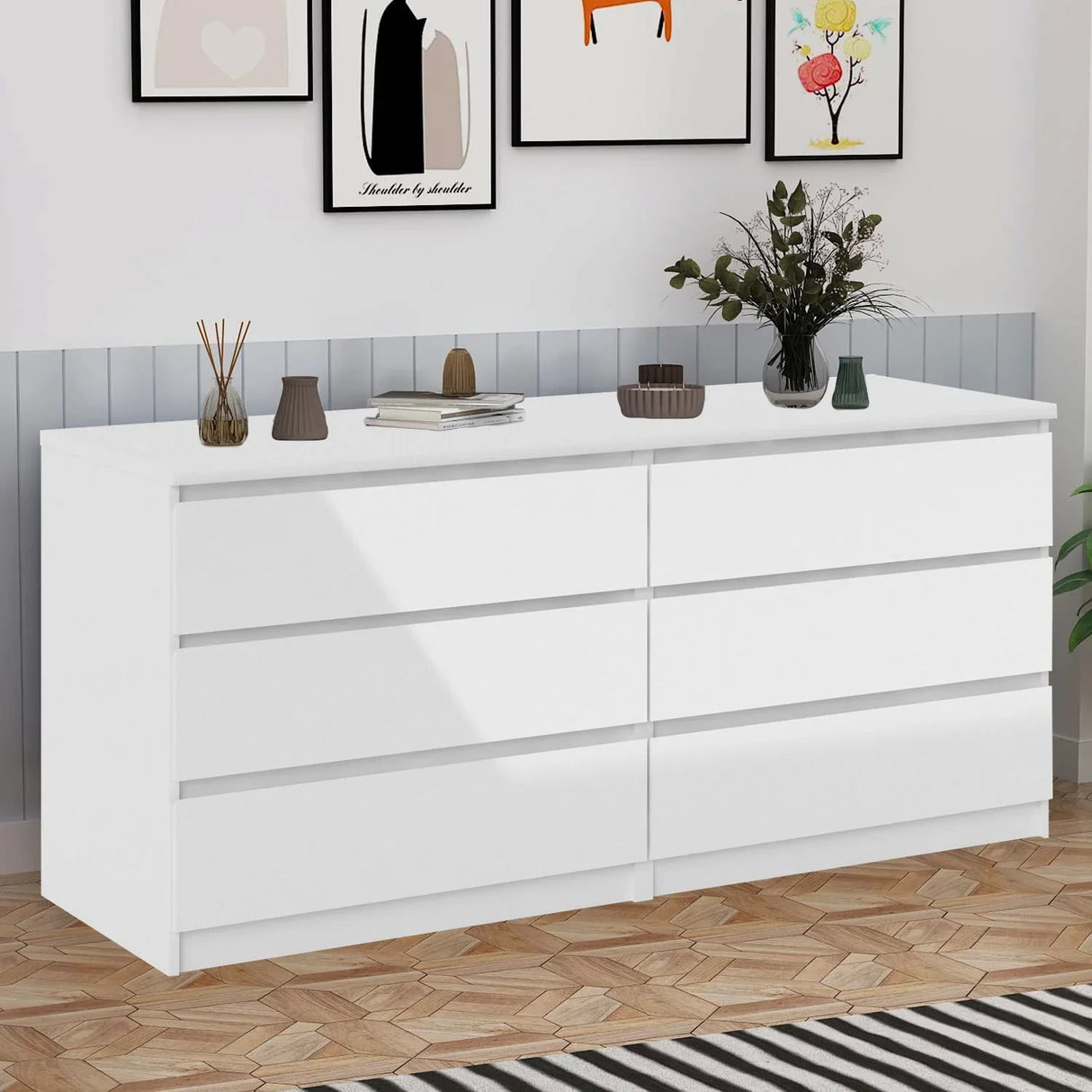 6 Drawer Double Dresser For Bedroom Living Room Hallway - White - Furniture Home Direct