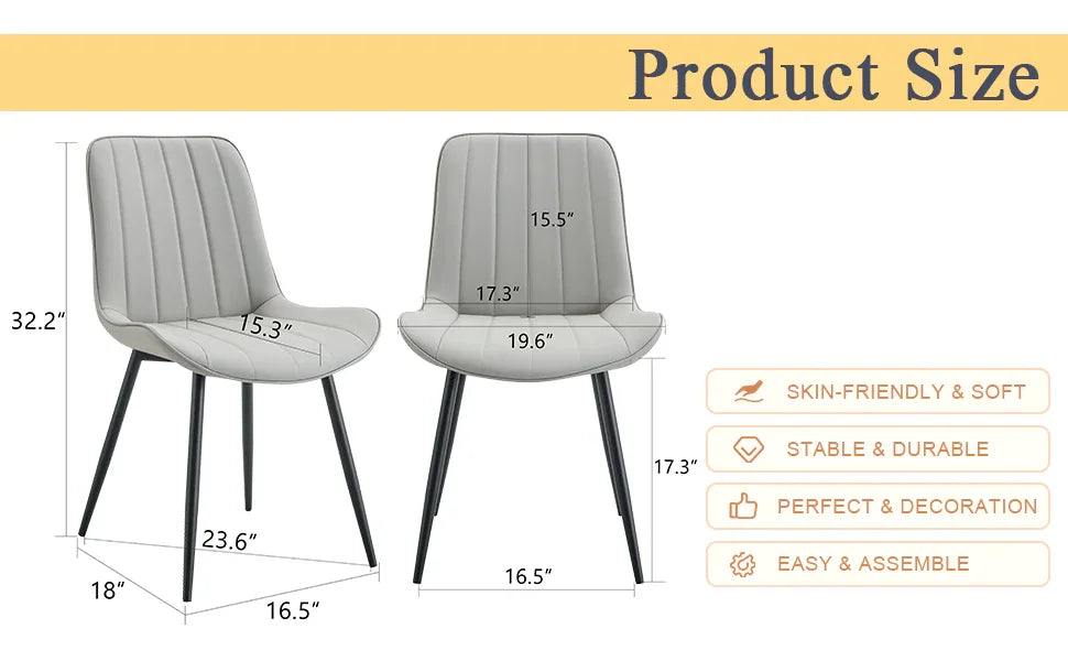 Dining Chairs Set Modern Upholstered PU Leather Gray - Furniture Home Direct