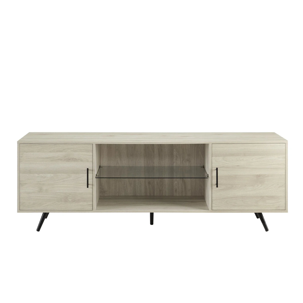 Mid-Century Modern 2 Door TV Stand With Glass Shelf - Furniture Home Direct