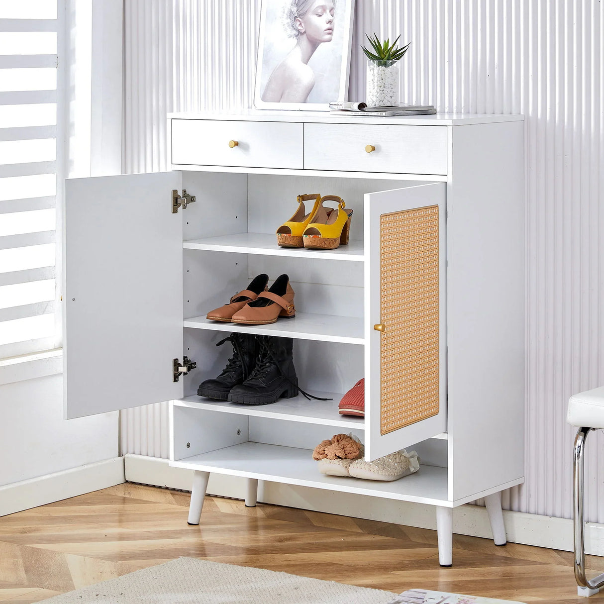 Modern Minimalist Rattan Shoe Cabinet, Elegant Storage Solution - Furniture Home Direct
