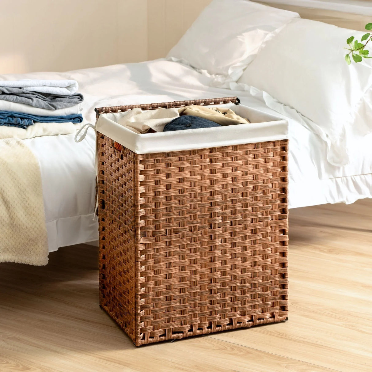 Laundry Hamper With Lid PE Rattan Powder Coating Frame Clothes Hampers With 2 Removable Bags - Furniture Home Direct