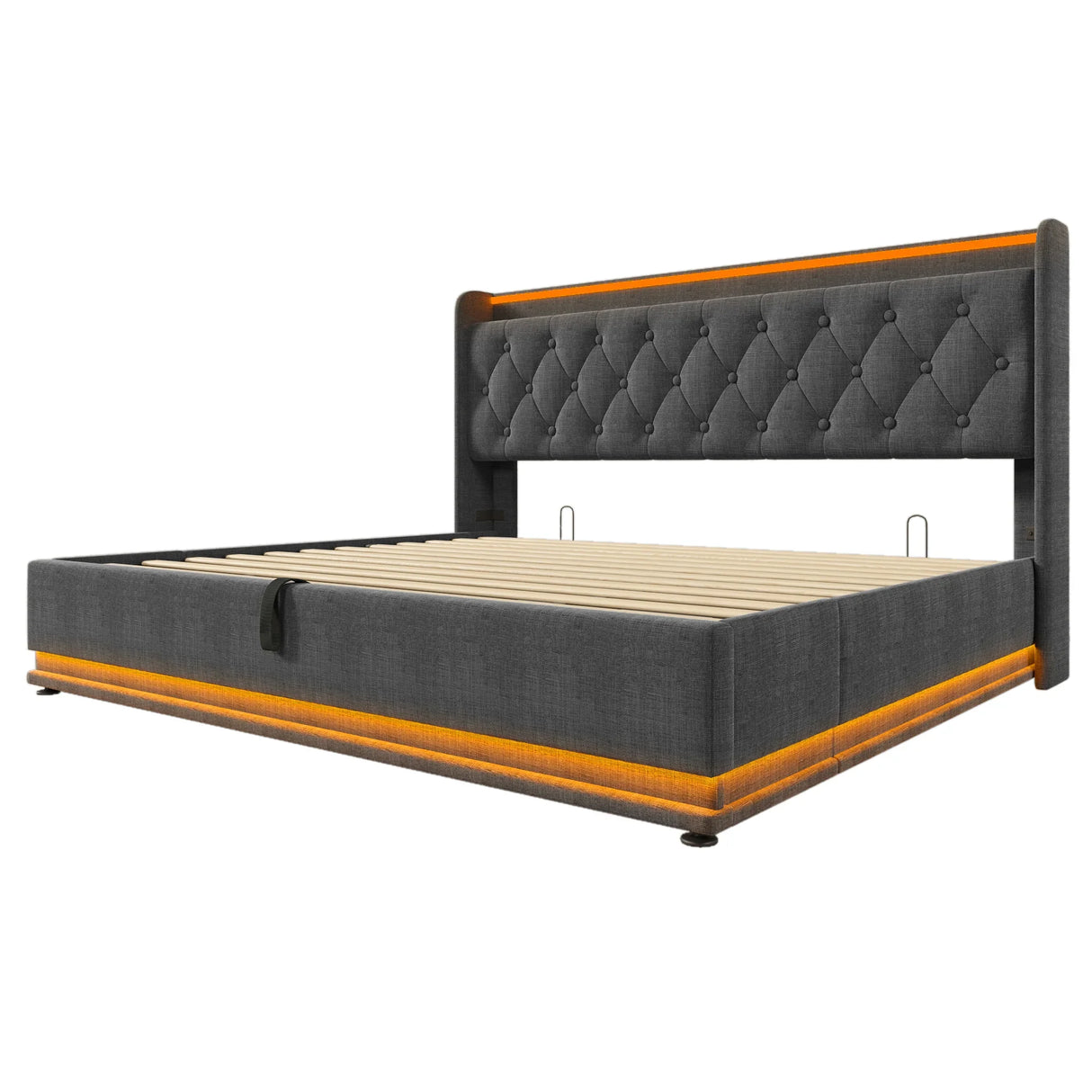 King Bed LED 360 Surround Lighting Storage USB Type C Gray - Furniture Home Direct