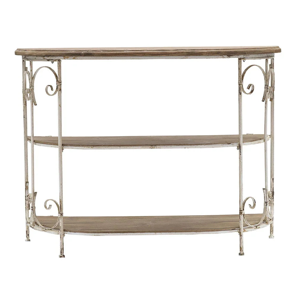 3 Tiered Wooden Shelving Unit With Ornate Iron Frame - Multicolor - Furniture Home Direct