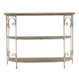 3 Tiered Wooden Shelving Unit With Ornate Iron Frame - Multicolor - Furniture Home Direct
