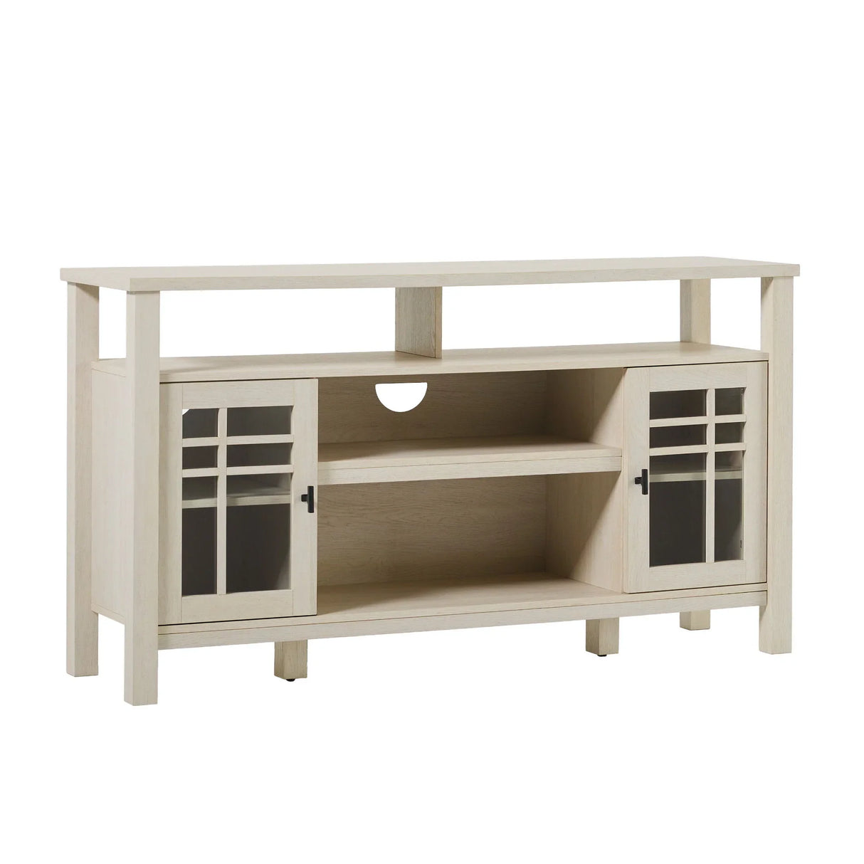 Transitional 2 Door Sideboard With Windowpane Design - Ivory Oak - Furniture Home Direct