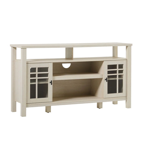Transitional 2 Door Sideboard With Windowpane Design - Ivory Oak - Furniture Home Direct