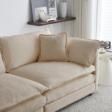 Extra Deep Seat 3 Piece Living Room Set with Sofa, Love Seat and Chair - Beige - Furniture Home Direct