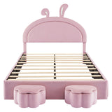 Rabbit Shaped Bed With Storage Stools Upholstered Pink - Furniture Home Direct