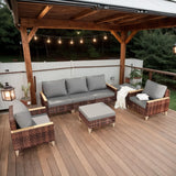 5 Piece Rattan Terrace Furniture Set, 7 Seats Cushions, High Footed Design - Furniture Home Direct