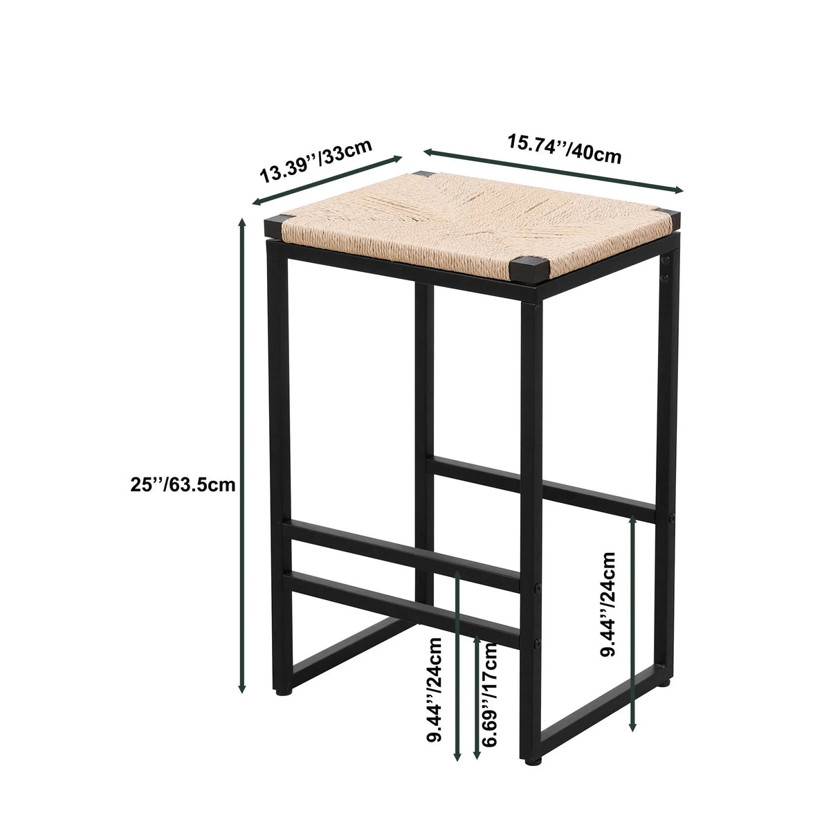 Boho Style Backless Bar Stools (Set of 2) With Paper Rope Woven Seat & Metal Frame For Kitchen Counter - Furniture Home Direct