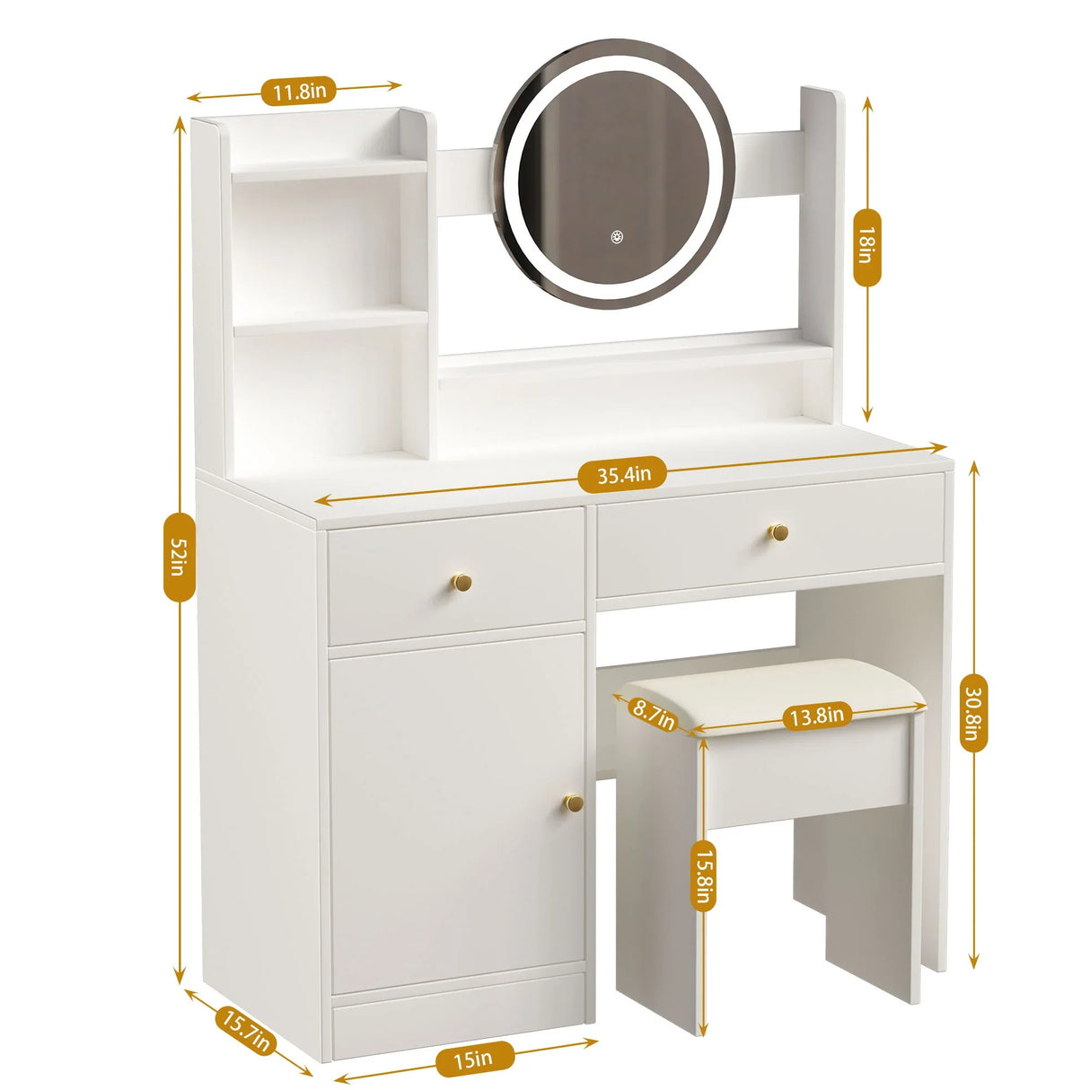 Fashion Vanity Desk With Mirror And Lights For Makeup And Cushioned Chair - White - Furniture Home Direct