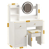 Fashion Vanity Desk With Mirror And Lights For Makeup And Cushioned Chair - White - Furniture Home Direct