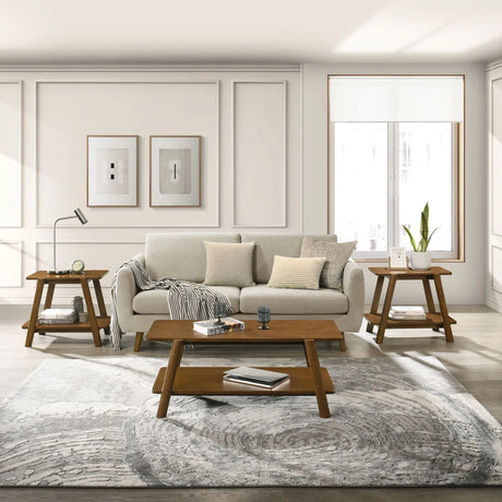 Metz - Mid-Century Modern Wood Shelf 3 Piece Coffee Table Set - Walnut - Furniture Home Direct