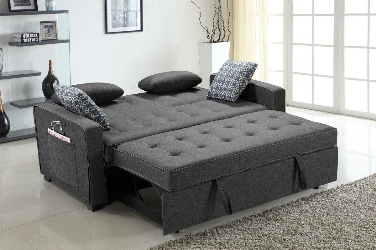 William - Modern Fabric Sleeper Sofa With 2 USB Charging Ports And 4 Accent Pillows - Gray - Furniture Home Direct