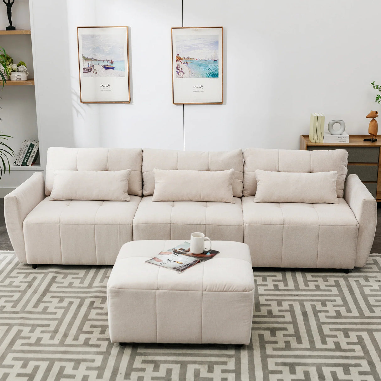 113.3 Modular Sectional With Ottoman And USB C Ports Beige - Furniture Home Direct