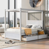 Canopy Platform Bed With Drawers, Support Slats, No Box Spring Needed - Furniture Home Direct