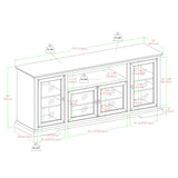 Transitional Classic 70" TV Stand For 80" TVs With 4 Glass Doors - Furniture Home Direct