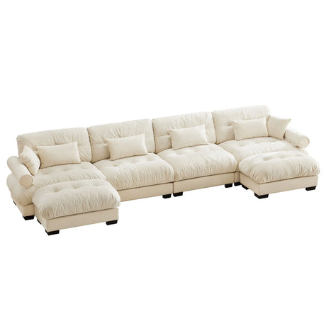 Modern Sectional Sofa With Ottoman, Round Bolster Armrests, Waist And Throw Pillows - Furniture Home Direct