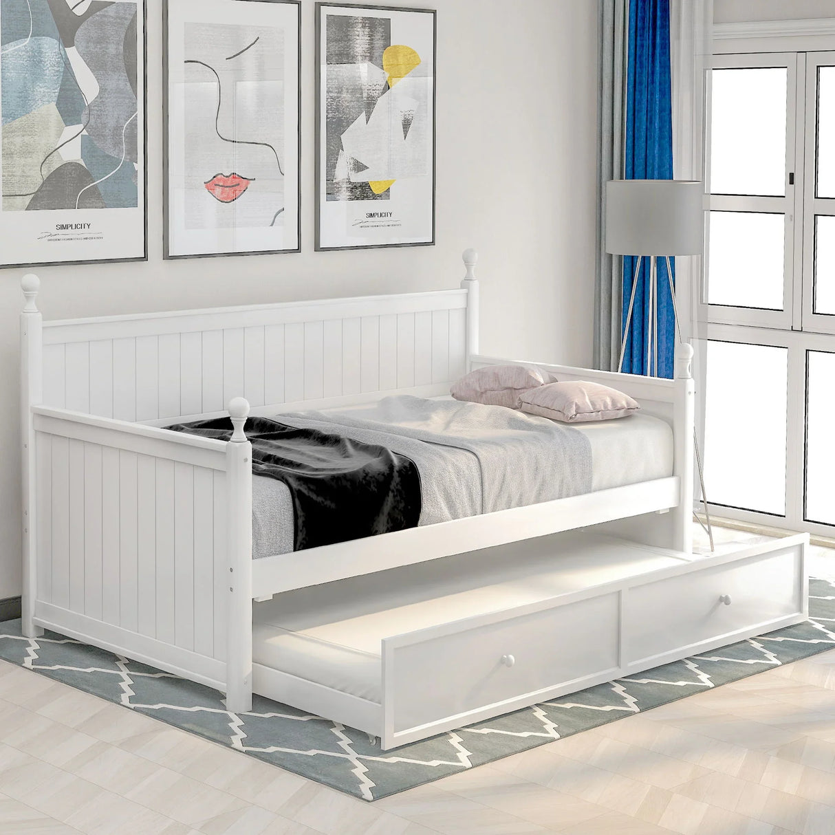 Twin Size Daybed & Twin Size Trundle - White - Furniture Home Direct