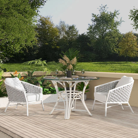 Rowan - Rope Barrel Back Patio Accent Arm Chair (Set of 2) - Optic White - Furniture Home Direct