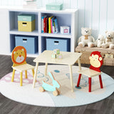 Kids Table And 2 Chairs Set, 3 Pieces Toddler Table And Chair Set, Wooden Activity Play Table Set (Lion&Monkey) - Natural - Furniture Home Direct